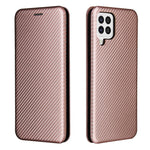 For Samsung Galaxy A22 4G (EU Version) Auto-absorbed Leather Case Carbon Fiber Texture Shock-proof Flip Cover with Card Holder and Ring Strap