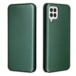 For Samsung Galaxy A22 4G (EU Version) Auto-absorbed Leather Case Carbon Fiber Texture Shock-proof Flip Cover with Card Holder and Ring Strap