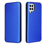 For Samsung Galaxy A22 4G (EU Version) Auto-absorbed Leather Case Carbon Fiber Texture Shock-proof Flip Cover with Card Holder and Ring Strap