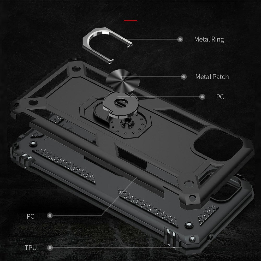 Shock-Absorbed PC + TPU Combo Hybrid Phone Shell with Ring Kickstand for Samsung Galaxy A22 5G (EU Version)