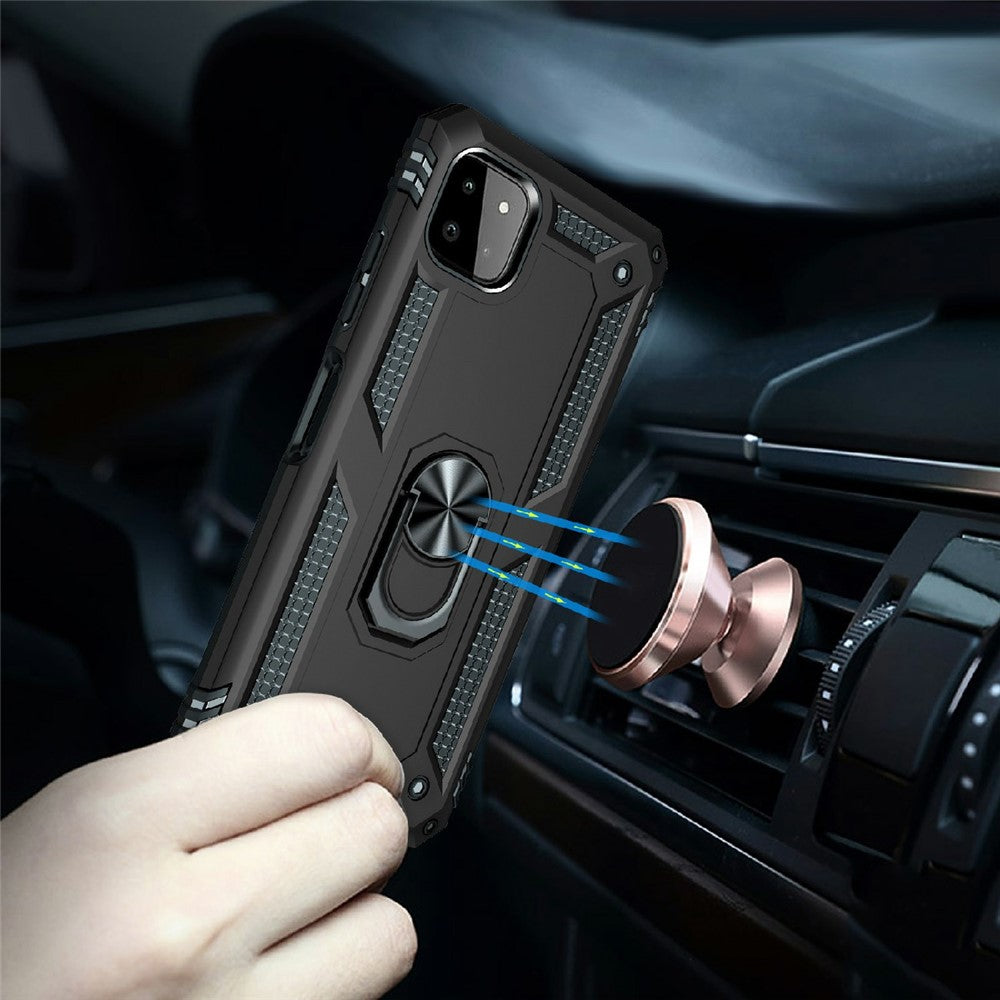 Shock-Absorbed PC + TPU Combo Hybrid Phone Shell with Ring Kickstand for Samsung Galaxy A22 5G (EU Version)