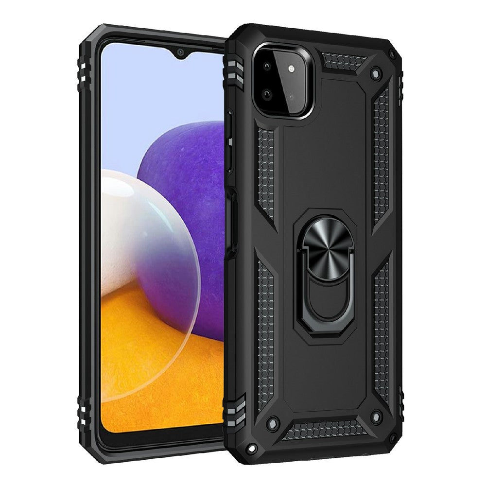 Shock-Absorbed PC + TPU Combo Hybrid Phone Shell with Ring Kickstand for Samsung Galaxy A22 5G (EU Version)