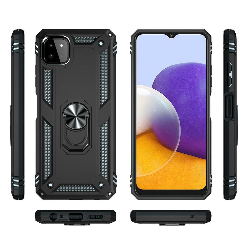 Shock-Absorbed PC + TPU Combo Hybrid Phone Shell with Ring Kickstand for Samsung Galaxy A22 5G (EU Version)