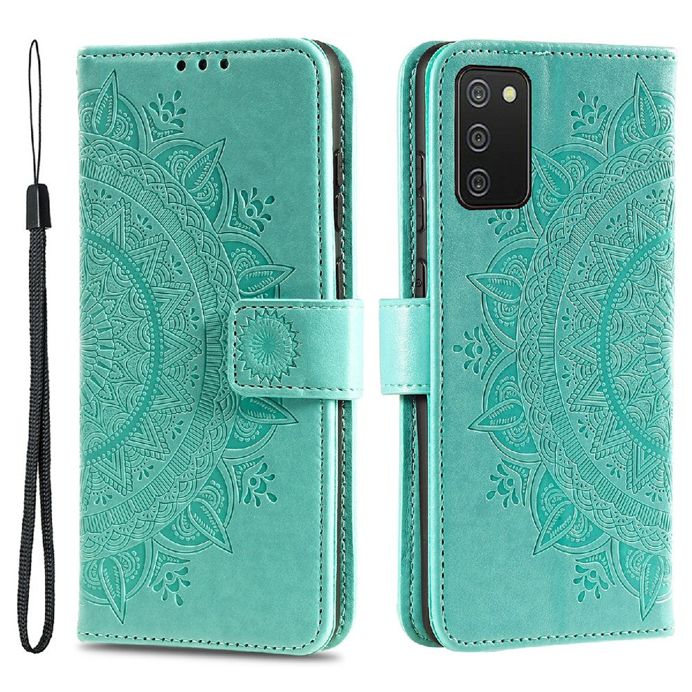 Imprinted Mandala Flower Wallet Leather Stand Case for Samsung Galaxy A03s (166.5mm)