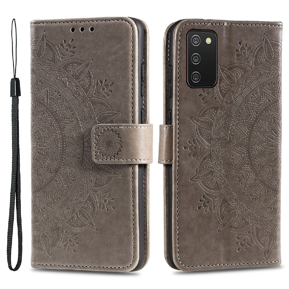 Imprinted Mandala Flower Wallet Leather Stand Case for Samsung Galaxy A03s (166.5mm)