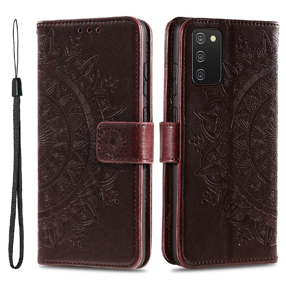Imprinted Mandala Flower Wallet Leather Stand Case for Samsung Galaxy A03s (166.5mm)