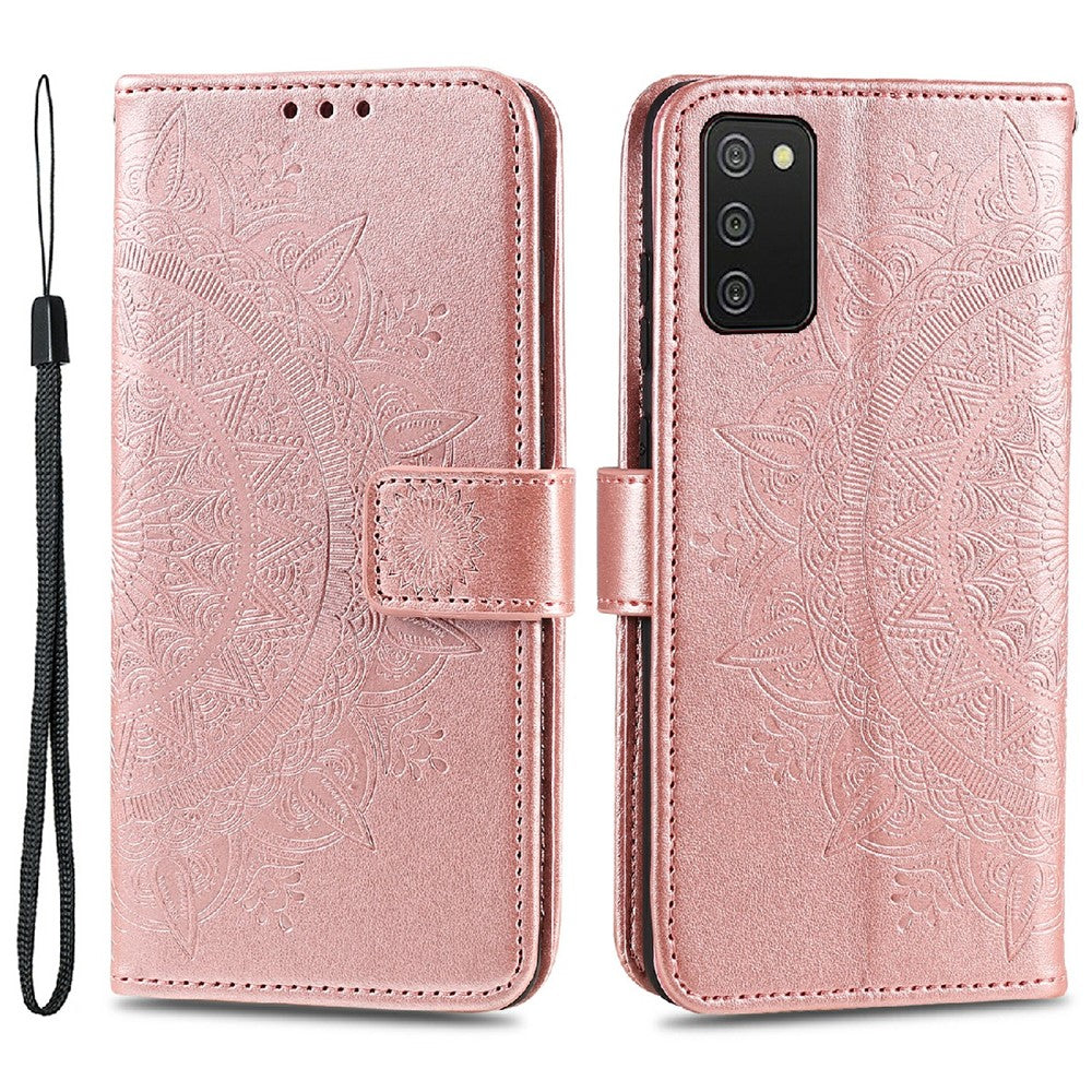 Imprinted Mandala Flower Wallet Leather Stand Case for Samsung Galaxy A03s (166.5mm)