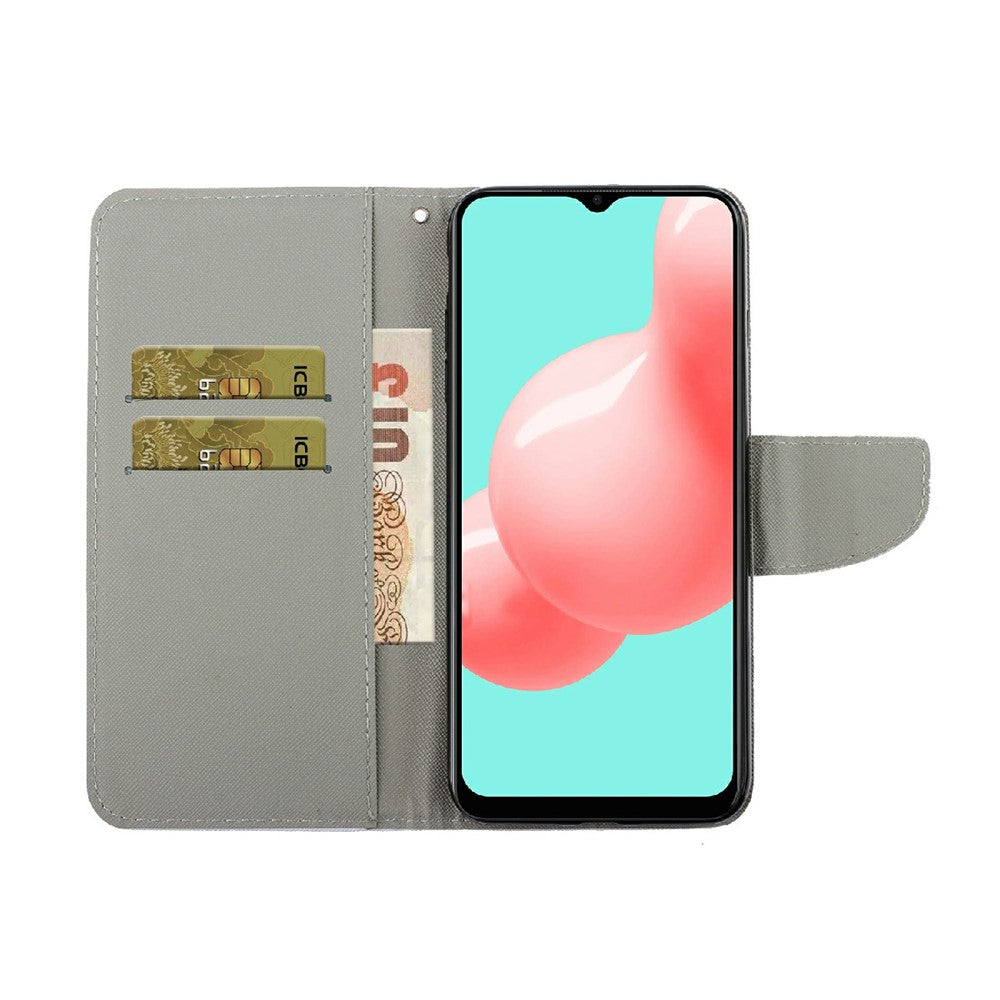 Mønstertryk Design Premium PU Læder Magnetisk Klap Flip Folio Beskyttende Pung Stander Cover til Samsung Galaxy A22 4G (EU Version)