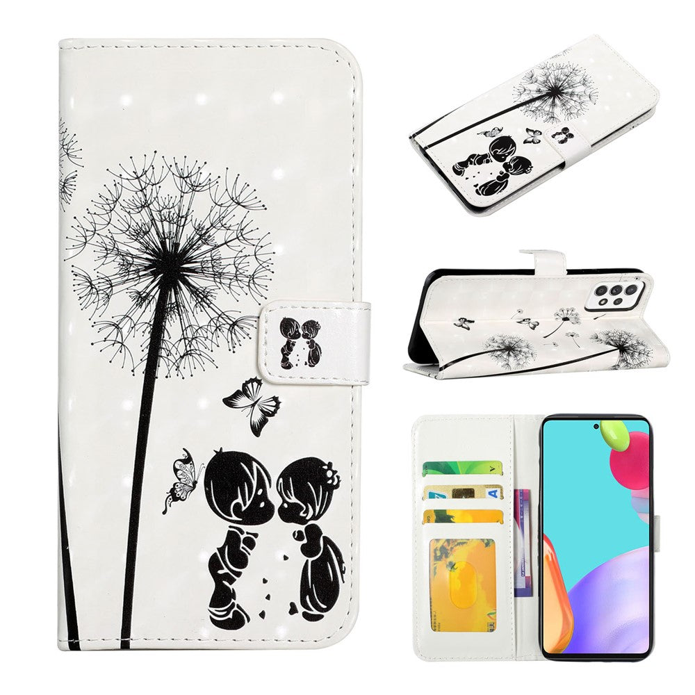 3D Tegnefilm Farvet Tegning Mønster PU Læder Flip Cover med Håndledsrem Pung og Standfunktion til Samsung Galaxy A52 4G/5G / A52s 5G
