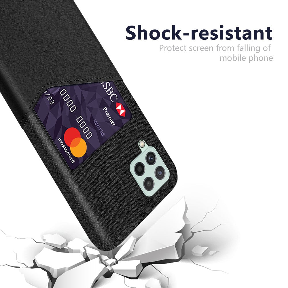Stødsikkert Hybridtelefoncover med Stoftekstur og Kortlomme til Samsung Galaxy A22 4G (EU-version)