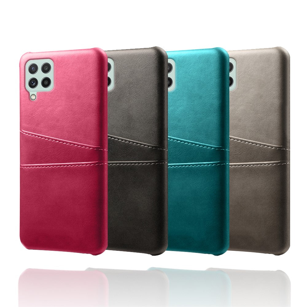 Anti-Drop PU-læderbelagt hårdt PC-cover med dobbelte kortlommer designet til Samsung Galaxy A22 4G (EU-version)