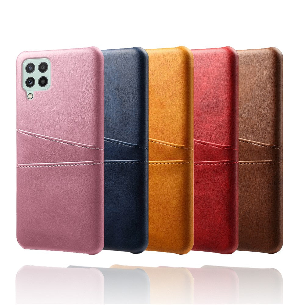 Anti-Drop PU-læderbelagt hårdt PC-cover med dobbelte kortlommer designet til Samsung Galaxy A22 4G (EU-version)