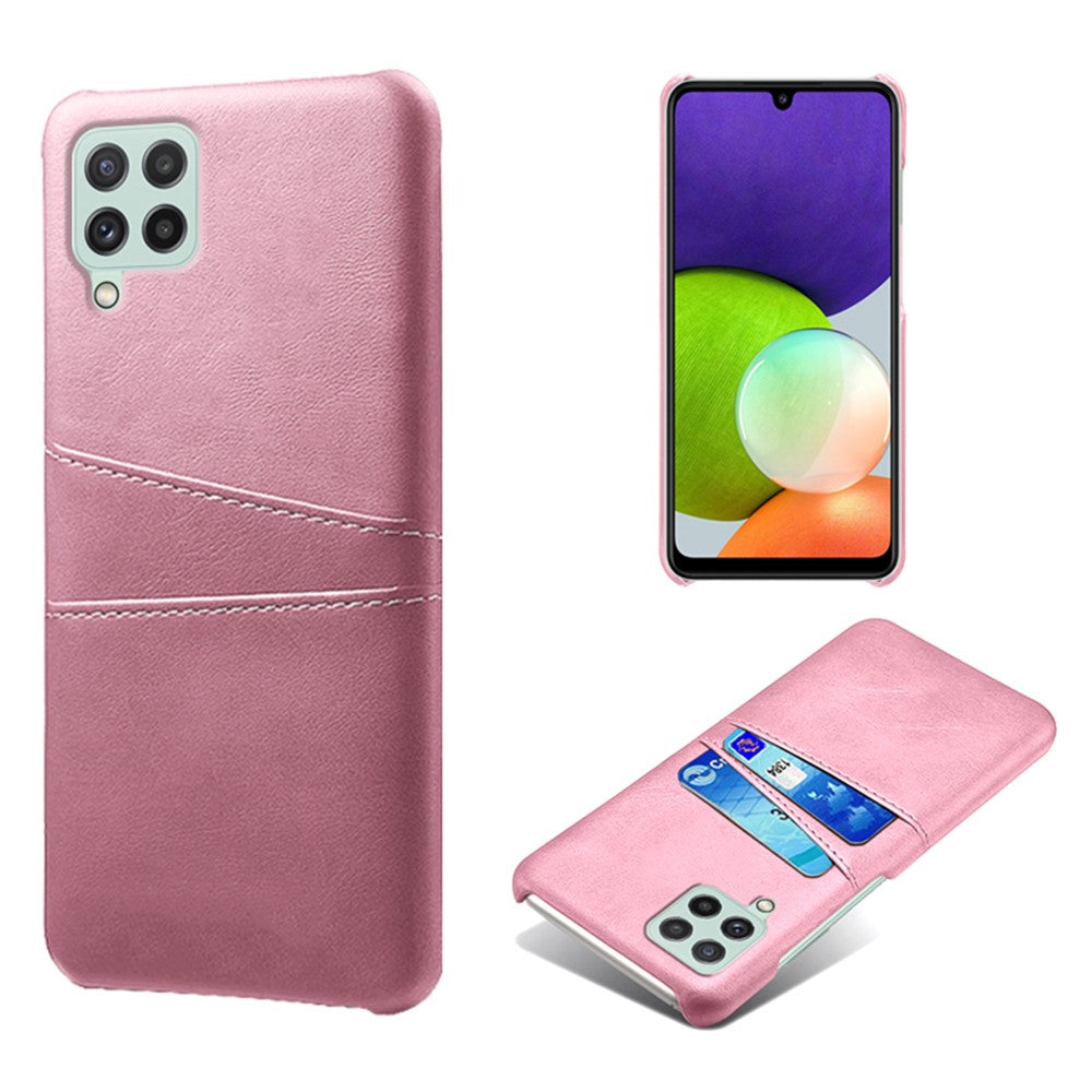 Anti-Drop PU-læderbelagt hårdt PC-cover med dobbelte kortlommer designet til Samsung Galaxy A22 4G (EU-version)