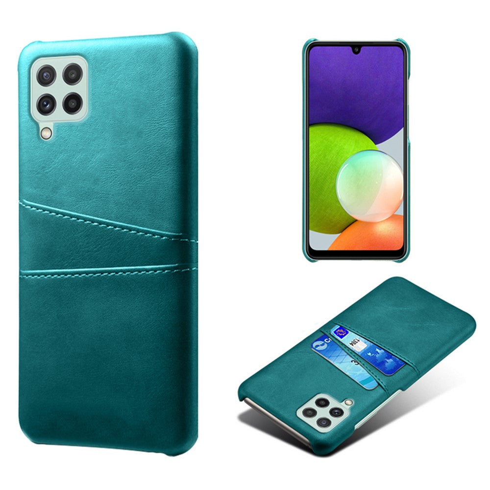 Anti-Drop PU-læderbelagt hårdt PC-cover med dobbelte kortlommer designet til Samsung Galaxy A22 4G (EU-version)