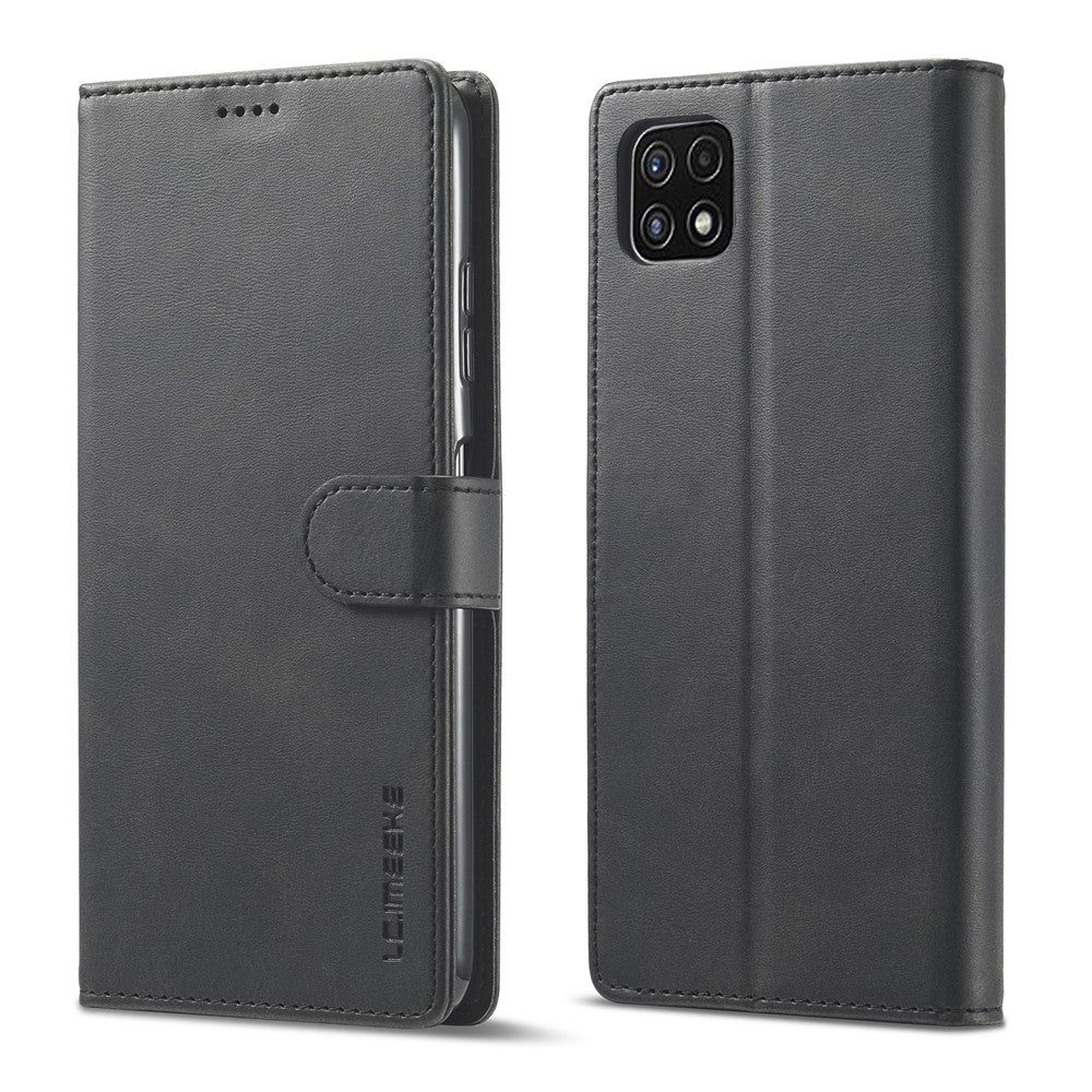 LC.IMEEKE Fuld Beskyttelse Pungdesign Læder Telefon Stand Etui til Samsung Galaxy A22 5G (EU Version)