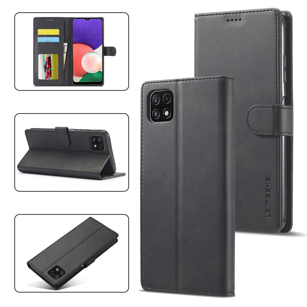 LC.IMEEKE Fuld Beskyttelse Pungdesign Læder Telefon Stand Etui til Samsung Galaxy A22 5G (EU Version)