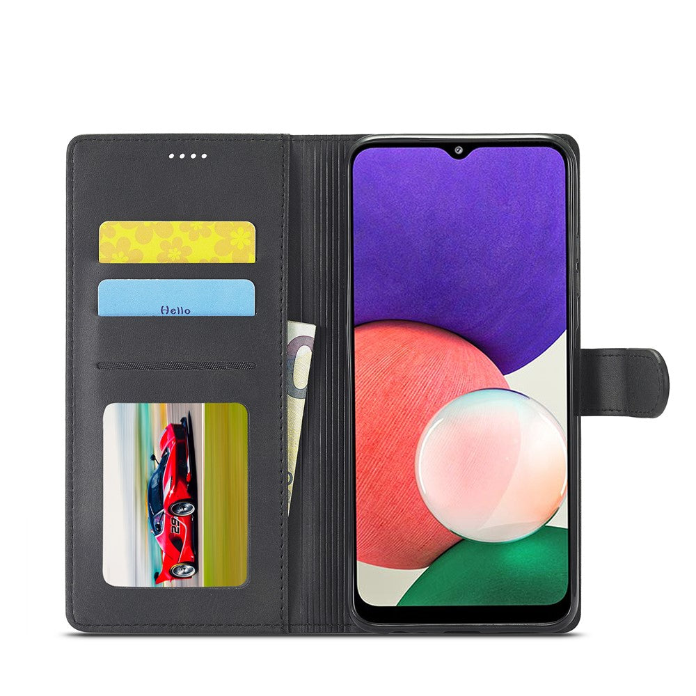 LC.IMEEKE Fuld Beskyttelse Pungdesign Læder Telefon Stand Etui til Samsung Galaxy A22 5G (EU Version)