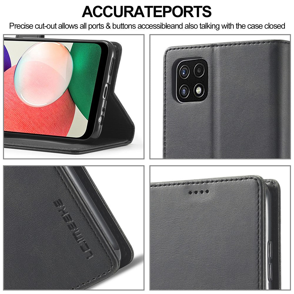 LC.IMEEKE Fuld Beskyttelse Pungdesign Læder Telefon Stand Etui til Samsung Galaxy A22 5G (EU Version)