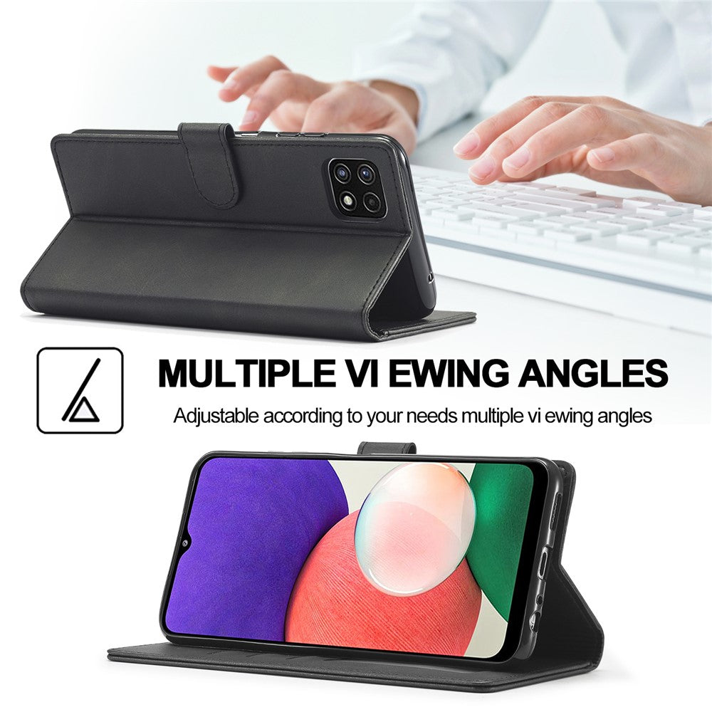 LC.IMEEKE Fuld Beskyttelse Pungdesign Læder Telefon Stand Etui til Samsung Galaxy A22 5G (EU Version)