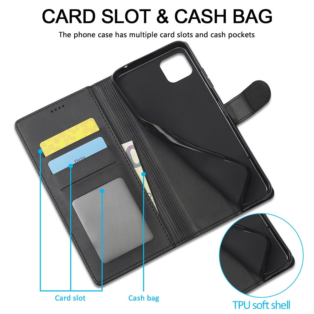 LC.IMEEKE Fuld Beskyttelse Pungdesign Læder Telefon Stand Etui til Samsung Galaxy A22 5G (EU Version)