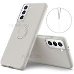 Solid Color Liquid Silicone Phone Protective Shell with Strap and Kickstand for Samsung Galaxy S21 5G/4G