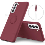 Solid Color Liquid Silicone Phone Protective Shell with Strap and Kickstand for Samsung Galaxy S21 5G/4G