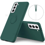 Solid Color Liquid Silicone Phone Protective Shell with Strap and Kickstand for Samsung Galaxy S21 5G/4G