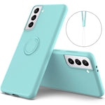 Solid Color Liquid Silicone Phone Protective Shell with Strap and Kickstand for Samsung Galaxy S21 5G/4G