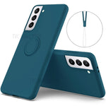 Solid Color Liquid Silicone Phone Protective Shell with Strap and Kickstand for Samsung Galaxy S21 5G/4G