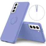 Solid Color Liquid Silicone Phone Protective Shell with Strap and Kickstand for Samsung Galaxy S21 5G/4G