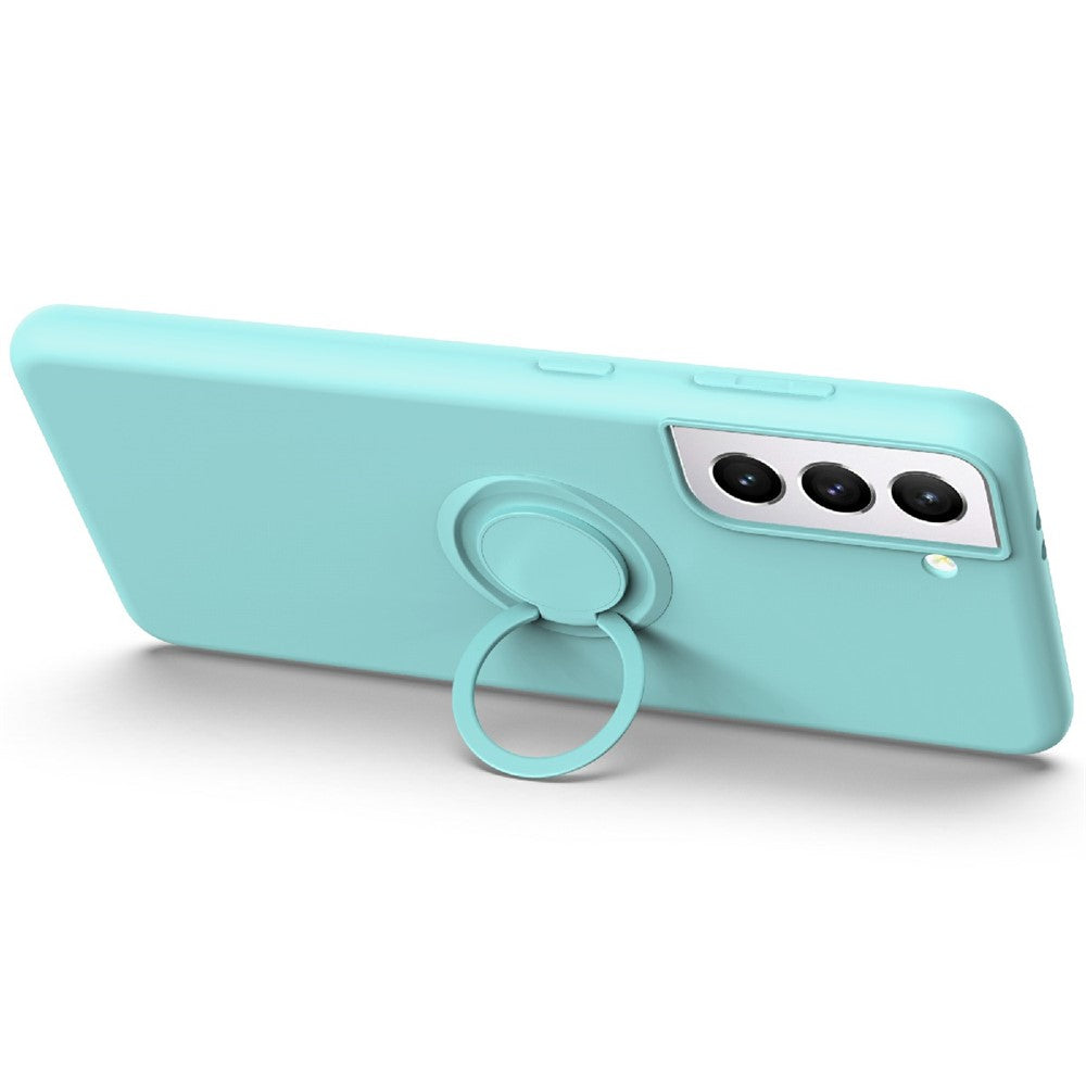 Flydende silikone-ring-kickstand-design telefonbeskyttelsescover med strop til Samsung Galaxy S21+ 5G