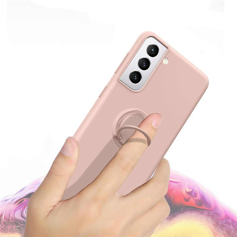 Flydende silikone-ring-kickstand-design telefonbeskyttelsescover med strop til Samsung Galaxy S21+ 5G