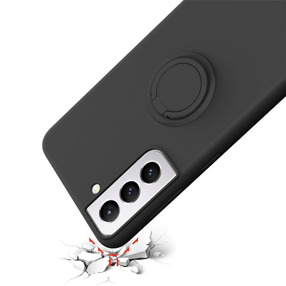 Flydende silikone-ring-kickstand-design telefonbeskyttelsescover med strop til Samsung Galaxy S21+ 5G