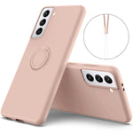 Flydende silikone-ring-kickstand-design telefonbeskyttelsescover med strop til Samsung Galaxy S21+ 5G