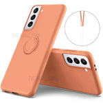 Liquid Silicone Ring Kickstand Design Phone Protective Shell with Strap for Samsung Galaxy S21+ 5G
