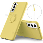 Liquid Silicone Ring Kickstand Design Phone Protective Shell with Strap for Samsung Galaxy S21+ 5G