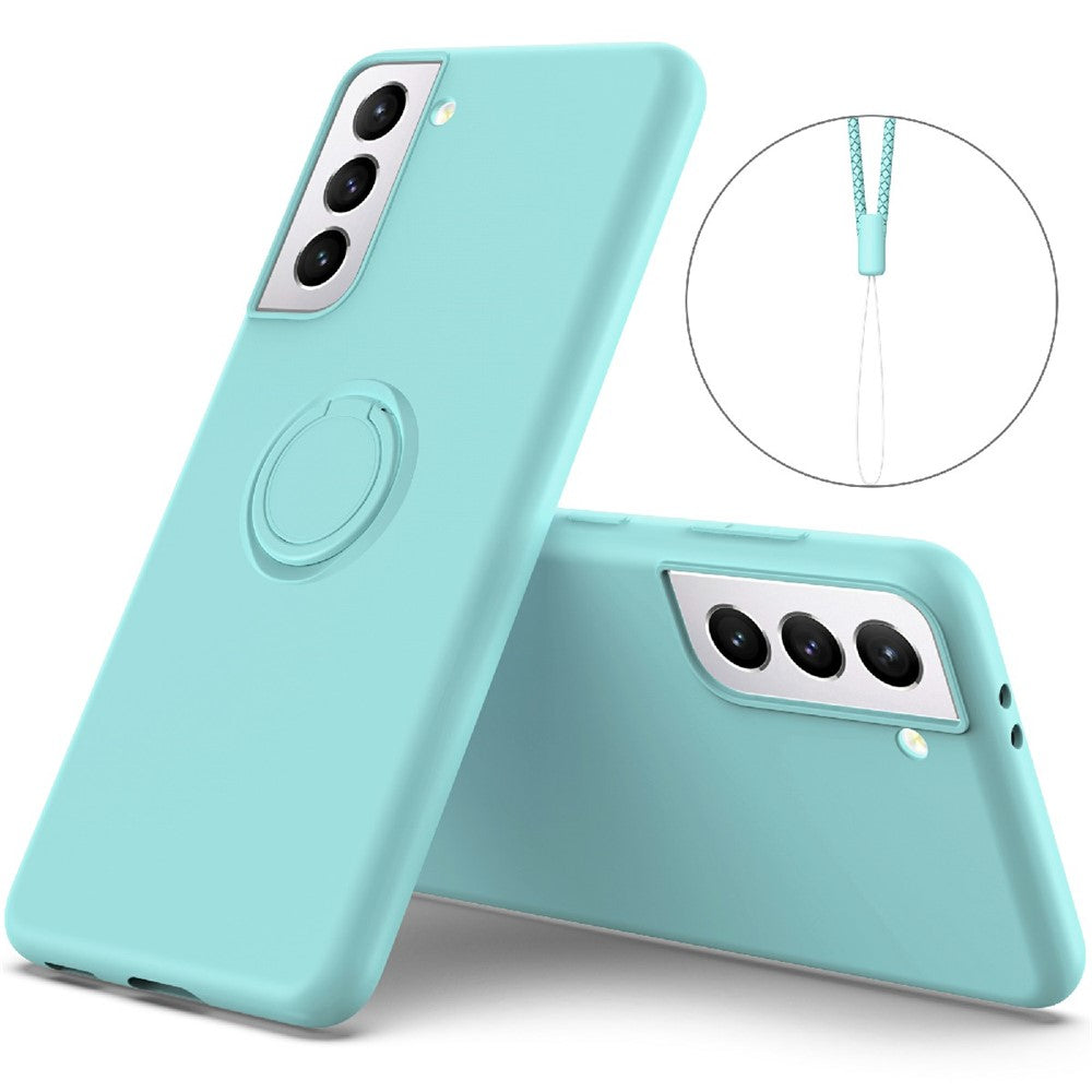 Liquid Silicone Ring Kickstand Design Phone Protective Shell with Strap for Samsung Galaxy S21+ 5G