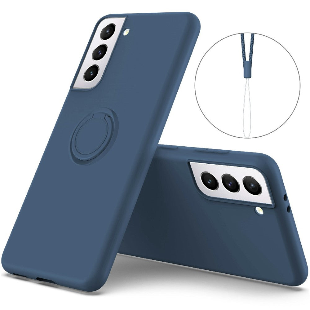 Flydende silikone-ring-kickstand-design telefonbeskyttelsescover med strop til Samsung Galaxy S21+ 5G