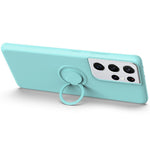 Ring Kickstand Design Soft Liquid Silicone Phone Protective Shell with Strap for Samsung Galaxy S21 Ultra 5G