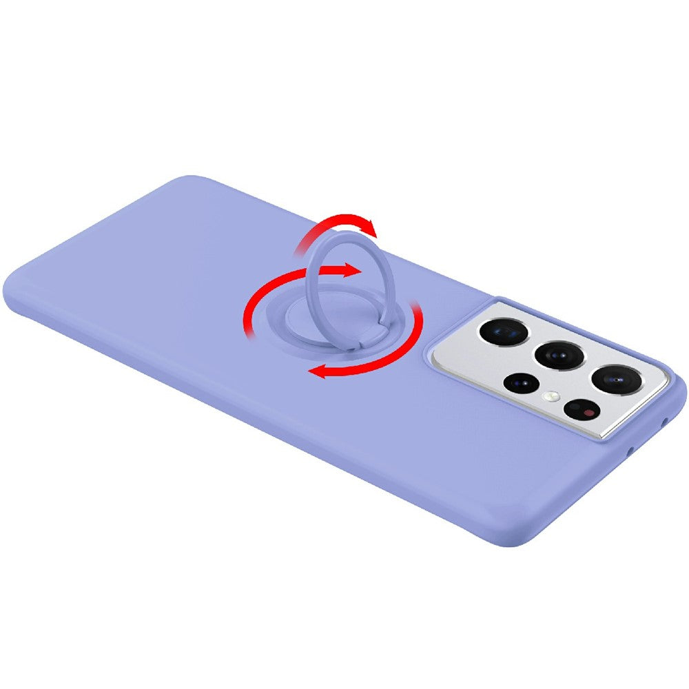 Ring Kickstand Design Soft Liquid Silicone Phone Protective Shell with Strap for Samsung Galaxy S21 Ultra 5G