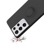 Ring Kickstand Design Soft Liquid Silicone Phone Protective Shell with Strap for Samsung Galaxy S21 Ultra 5G