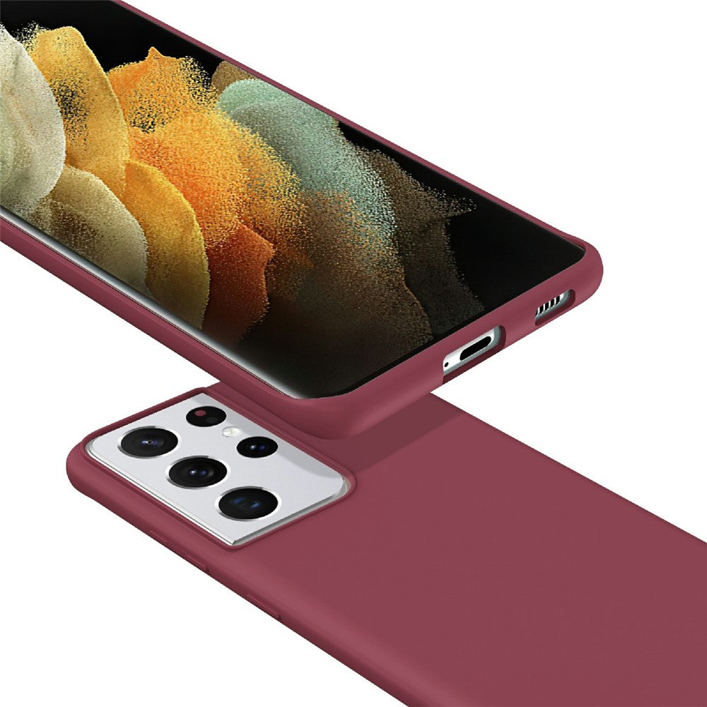 Ring Kickstand Design Soft Liquid Silicone Phone Protective Shell with Strap for Samsung Galaxy S21 Ultra 5G