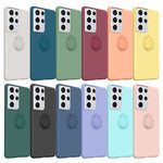 Ring Kickstand Design Soft Liquid Silicone Phone Protective Shell with Strap for Samsung Galaxy S21 Ultra 5G