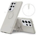 Ring Kickstand Design Soft Liquid Silicone Phone Protective Shell with Strap for Samsung Galaxy S21 Ultra 5G