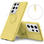 Ring Kickstand Design Soft Liquid Silicone Phone Protective Shell with Strap for Samsung Galaxy S21 Ultra 5G