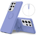 Ring Kickstand Design Soft Liquid Silicone Phone Protective Shell with Strap for Samsung Galaxy S21 Ultra 5G