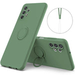 Ring Kickstand Design Plain Liquid Silicone Phone Protective Shell with Strap for Samsung Galaxy A32 4G (EU Version)