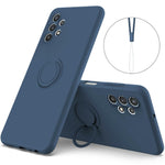 Ring Kickstand Design Plain Liquid Silicone Phone Protective Shell with Strap for Samsung Galaxy A32 4G (EU Version)