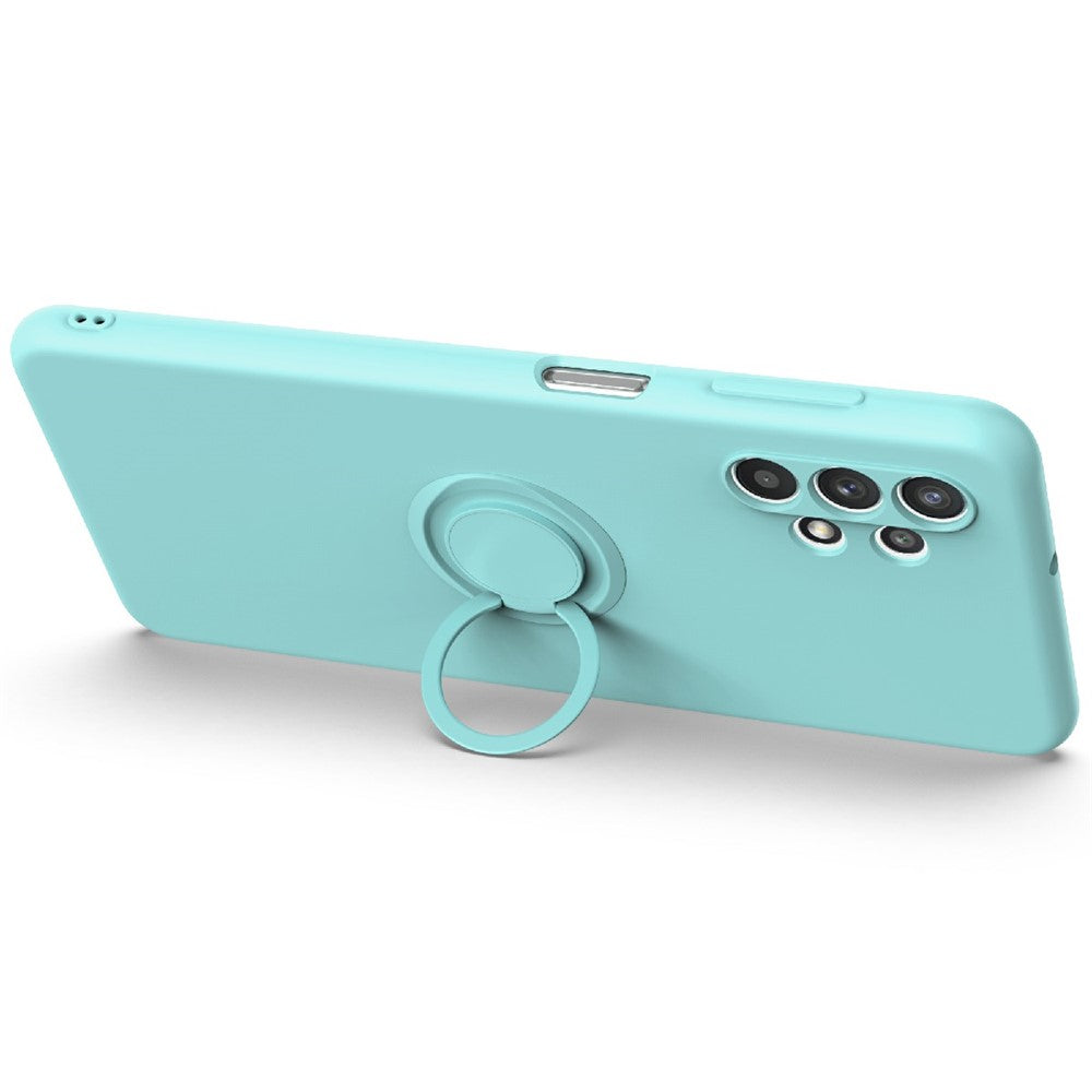 Ring Kickstand Design Plain Liquid Silicone Phone Protective Shell with Strap for Samsung Galaxy A32 4G (EU Version)