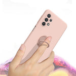 Ring Kickstand Design Plain Liquid Silicone Phone Protective Shell with Strap for Samsung Galaxy A32 4G (EU Version)